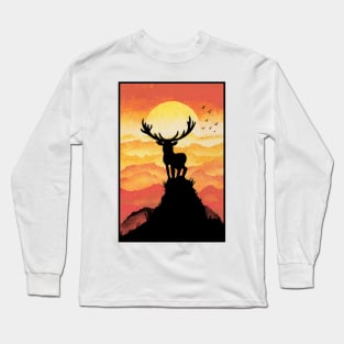 Deer in Beautiful Orange Sunset Long Sleeve T-Shirt